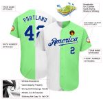 Pea Green White Custom Authentic Split Fashion Baseball Jersey Custom Pea Green Royal-White Authentic Split Fashion Baseball