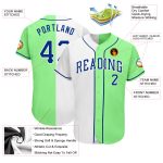 Pea Green Authentic Baseball Jersey Custom Royal-White Split Style 8110 Custom Pea Green Royal-White Authentic Split Fashion