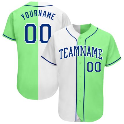 Pea Green Authentic Baseball Jersey Custom Royal-White Split Style 8110 Custom Pea Green Royal-White Authentic Split Fashion