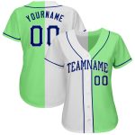 Pea Green Authentic Baseball Jersey Custom Royal-White Split Style 8110 Custom Pea Green Royal-White Authentic Split Fashion