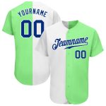 Pea Green White Custom Authentic Split Fashion Baseball Jersey Custom Pea Green Royal-White Authentic Split Fashion Baseball