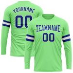 Custom Performance T-Shirt Long Sleeve Pea Green Royal-White for Men and Women Custom Pea Green Royal-White Long Sleeve Performance