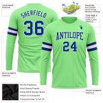 Custom Performance T-Shirt Long Sleeve Pea Green Royal-White for Men and Women Custom Pea Green Royal-White Long Sleeve Performance