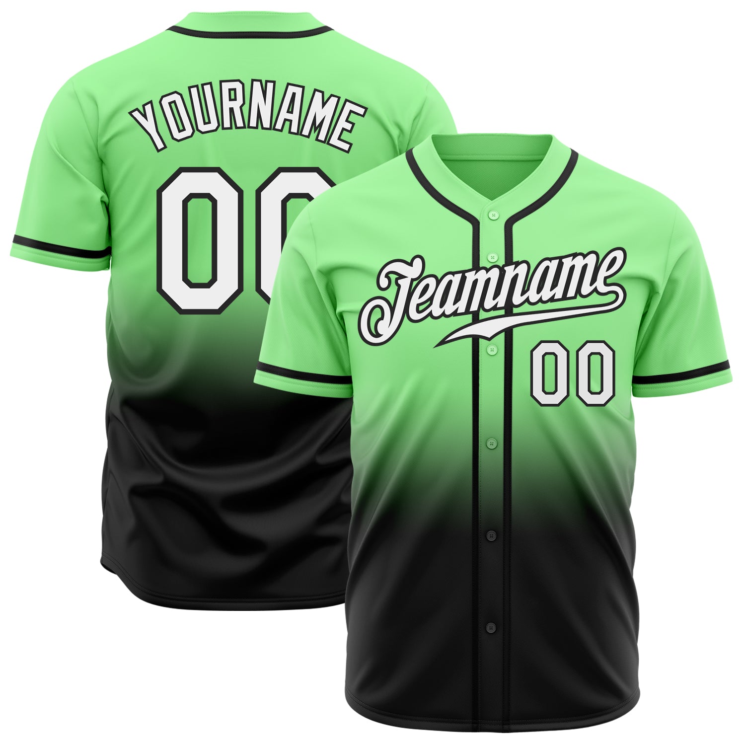 Custom Pea Green Baseball Jersey Authentic Fade White-Black Fashion Custom Pea Green White-Black Authentic Fade Fashion Baseball