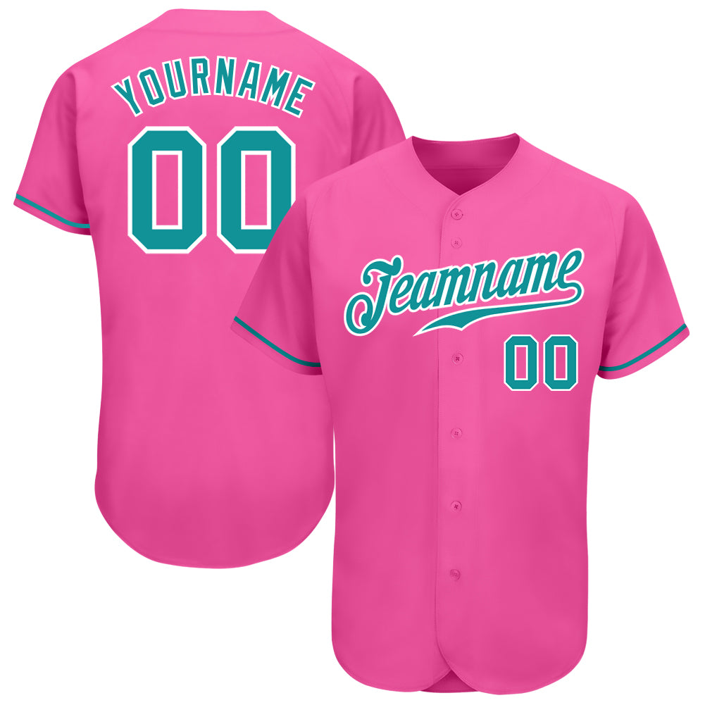 Custom Authentic Baseball Jersey Pink Aqua White Design for Fans Custom Pink Aqua-White Authentic Baseball Jersey