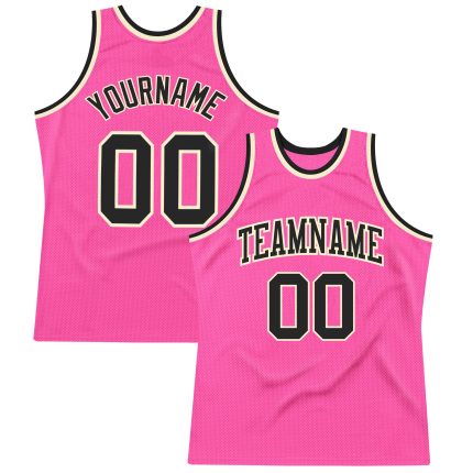 Custom Pink Black Cream Basketball Jersey - Authentic Throwback Design Custom Pink Black-Cream Authentic Throwback Basketball