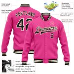Custom Pink Black Cream Varsity Letterman Bomber Jacket Full-Snap Custom Pink Black-Cream Bomber Full-Snap Varsity Letterman