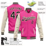 Custom Pink Black Cream Varsity Letterman Bomber Jacket Full Snap Two Tone Design Custom Pink Black-Cream Bomber Full-Snap