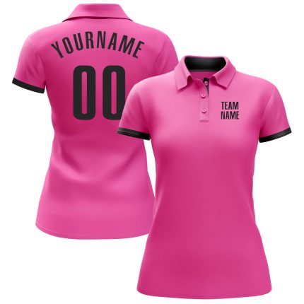 Custom Pink Black Golf Polo Shirt for Performance Wear - Stylish Athletic Apparel Custom Pink Black Performance Golf Polo