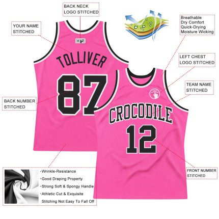Custom Basketball Jersey Pink Black White Authentic Throwback Design Custom Pink Black-White Authentic Throwback Basketball