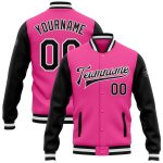 Custom Two Tone Varsity Letterman Jacket - Pink Black and White Full-Snap Bomber A stylish outerwear choice for men and women
