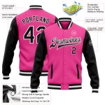 Custom Two Tone Varsity Letterman Jacket - Pink Black and White Full-Snap Bomber A stylish outerwear choice for men and women