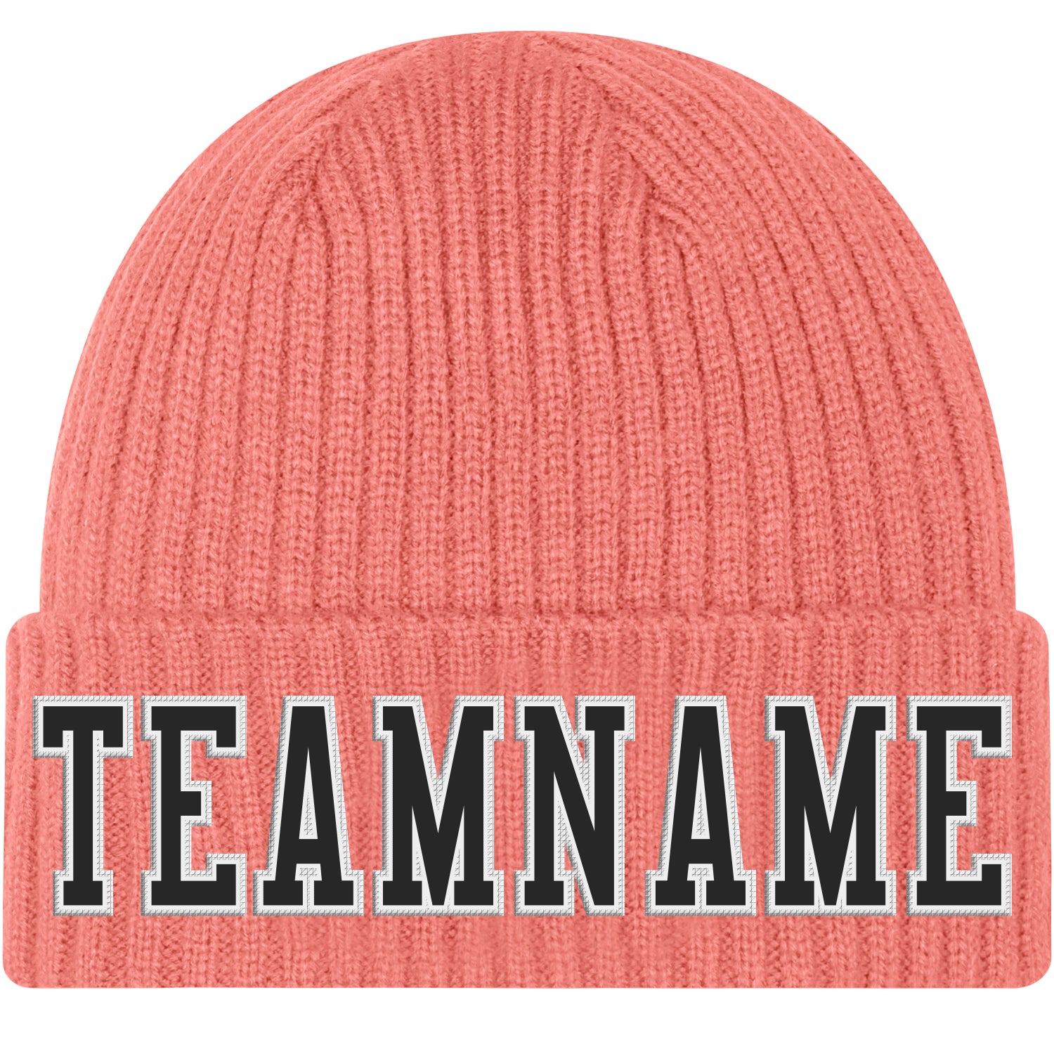 Custom Cuffed Knit Hat in Pink Black and White - Stylish Knit Beanie for Warmth and Comfort Custom Pink Black-White Stitched