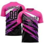 Custom Pink Black White Soccer Uniform Jersey - Sublimation Style 2787 Custom Pink Black-White Sublimation Soccer Uniform