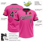Custom pink, black and white softball jersey, detail of the printed panel