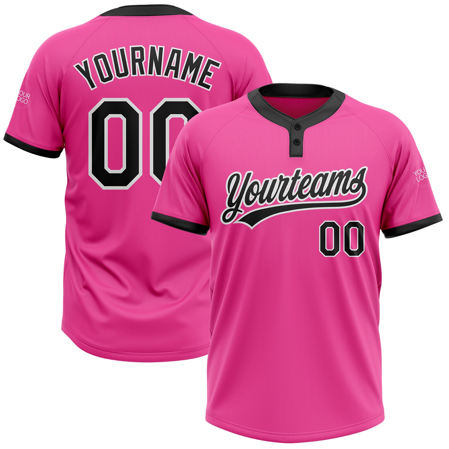 Custom pink, black and white softball jersey