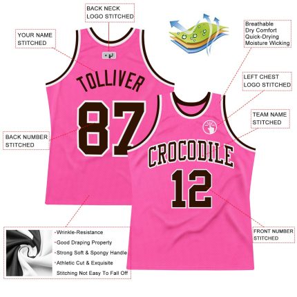 Authentic Throwback Basketball Jersey - Custom Pink Brown White Design Custom Pink Brown-White Authentic Throwback Basketball