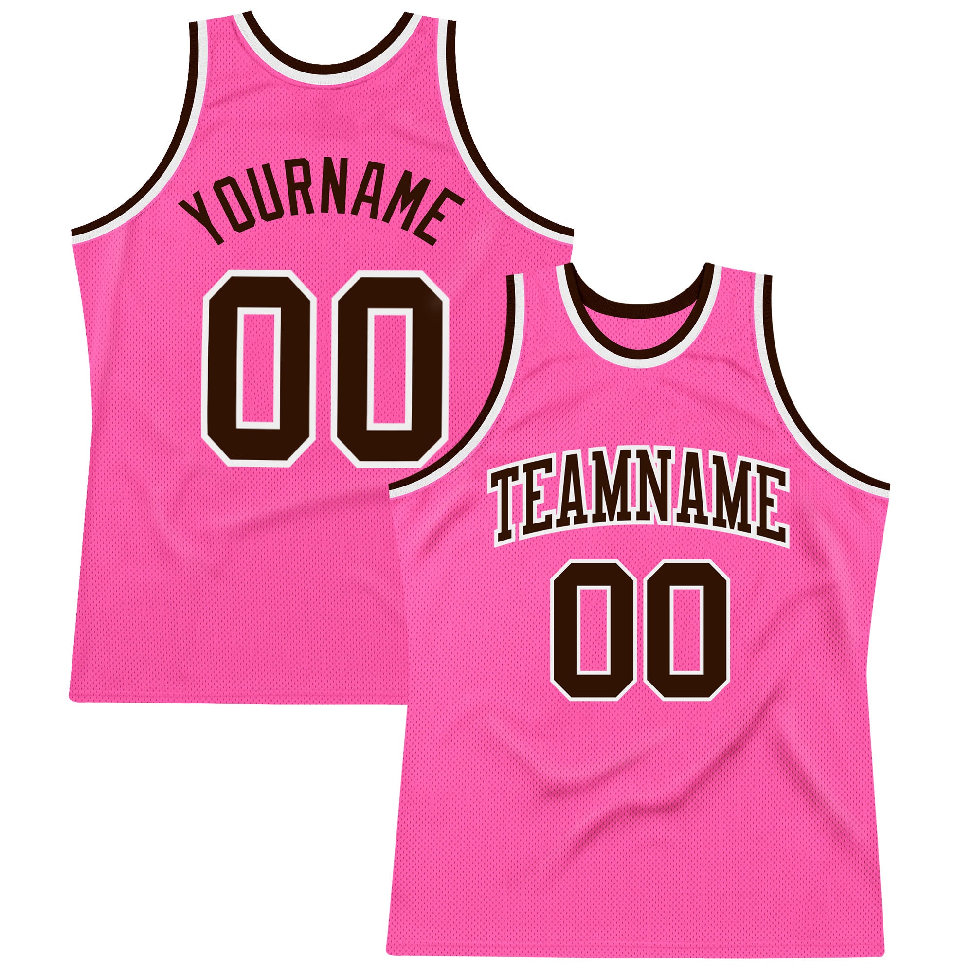 Custom Pink Brown-White Authentic Throwback Basketball Jersey Authentic Throwback Basketball Jersey - Custom Pink Brown White Design Custom Pink Brown-White Authentic Throwback Basketball