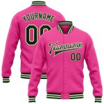 Custom Pink Green Cream Bomber Varsity Jacket Full-Snap Letterman Style Custom Pink Green-Cream Bomber Full-Snap Varsity
