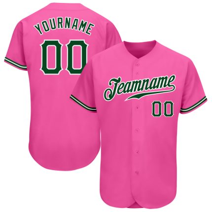 Custom Pink Green White Baseball Jersey - Authentic Team Design Custom Pink Green-White Authentic Baseball Jersey