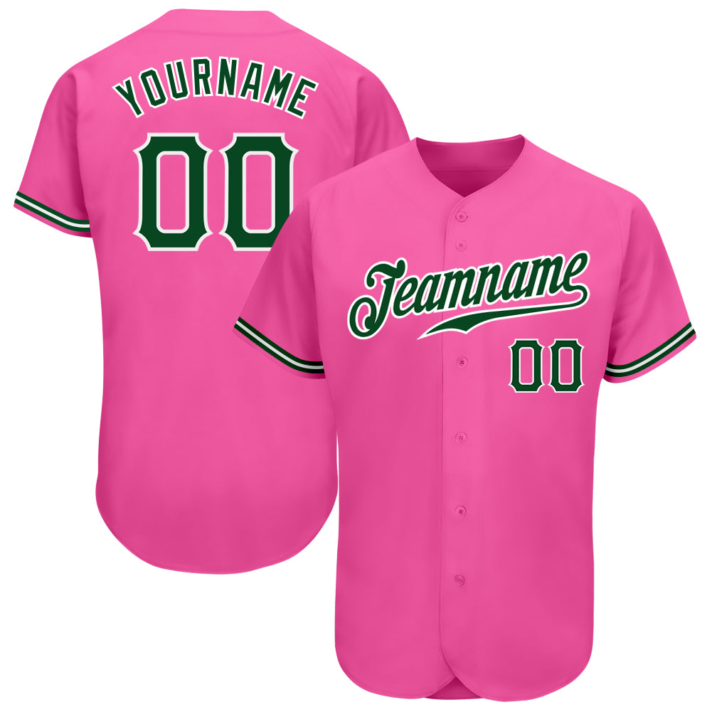 Custom Pink Green White Baseball Jersey - Authentic Team Design Custom Pink Green-White Authentic Baseball Jersey