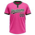 Custom Softball Jersey Unisex Pink Green-White Two-Button Design, Soft Fabric Custom Pink Green-White Two-Button Unisex Softball