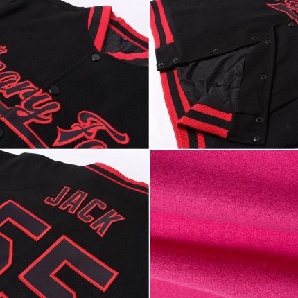 Custom Bomber Varsity Jacket in Pink, Kelly Green, Cream, and Black - Full-Snap Split Fashion Design Custom Pink Kelly Green