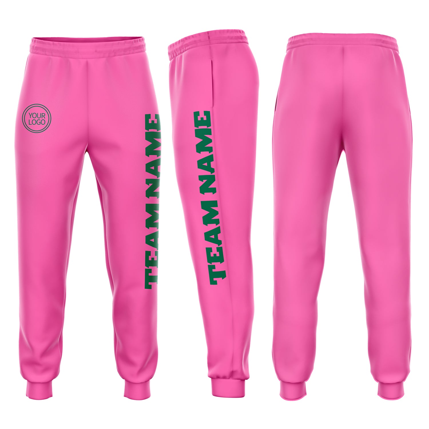 Custom Pink Green Fleece Jogger Sweatpants for Women, Cozy Athletic Pants Custom Pink Kelly Green Fleece Jogger Sweatpants