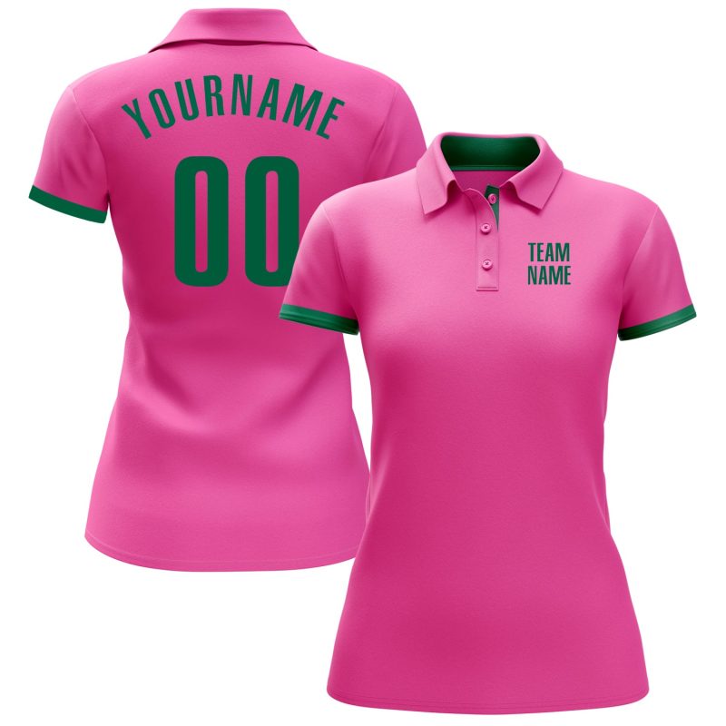 Custom Pink Kelly Green Performance Golf Polo Shirt for Men - Lightweight, Breathable, Ideal for Summer Rounds and Events