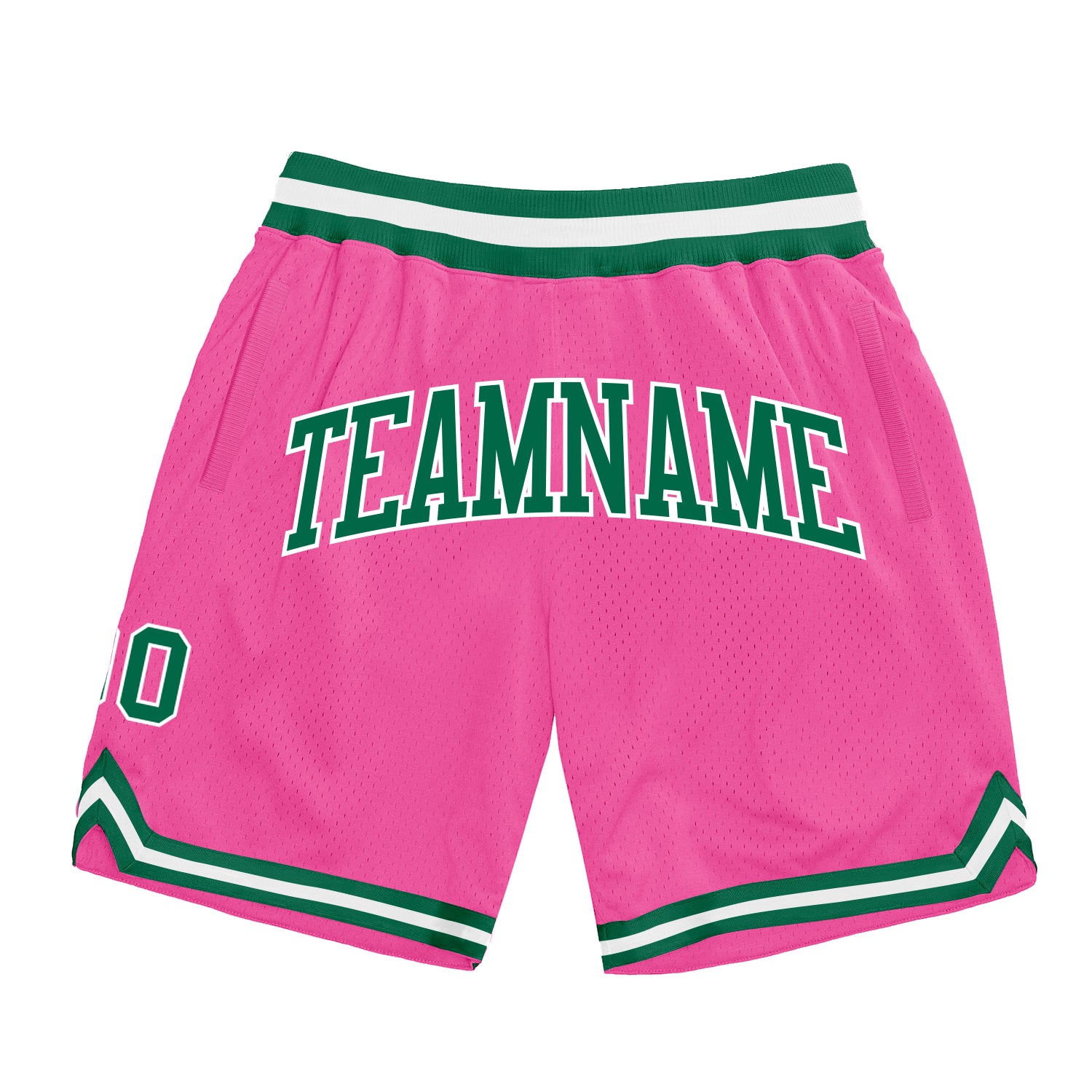 Custom Pink Kelly Green White Basketball Shorts - Authentic Throwback Style Custom Pink Kelly Green-White Authentic Throwback