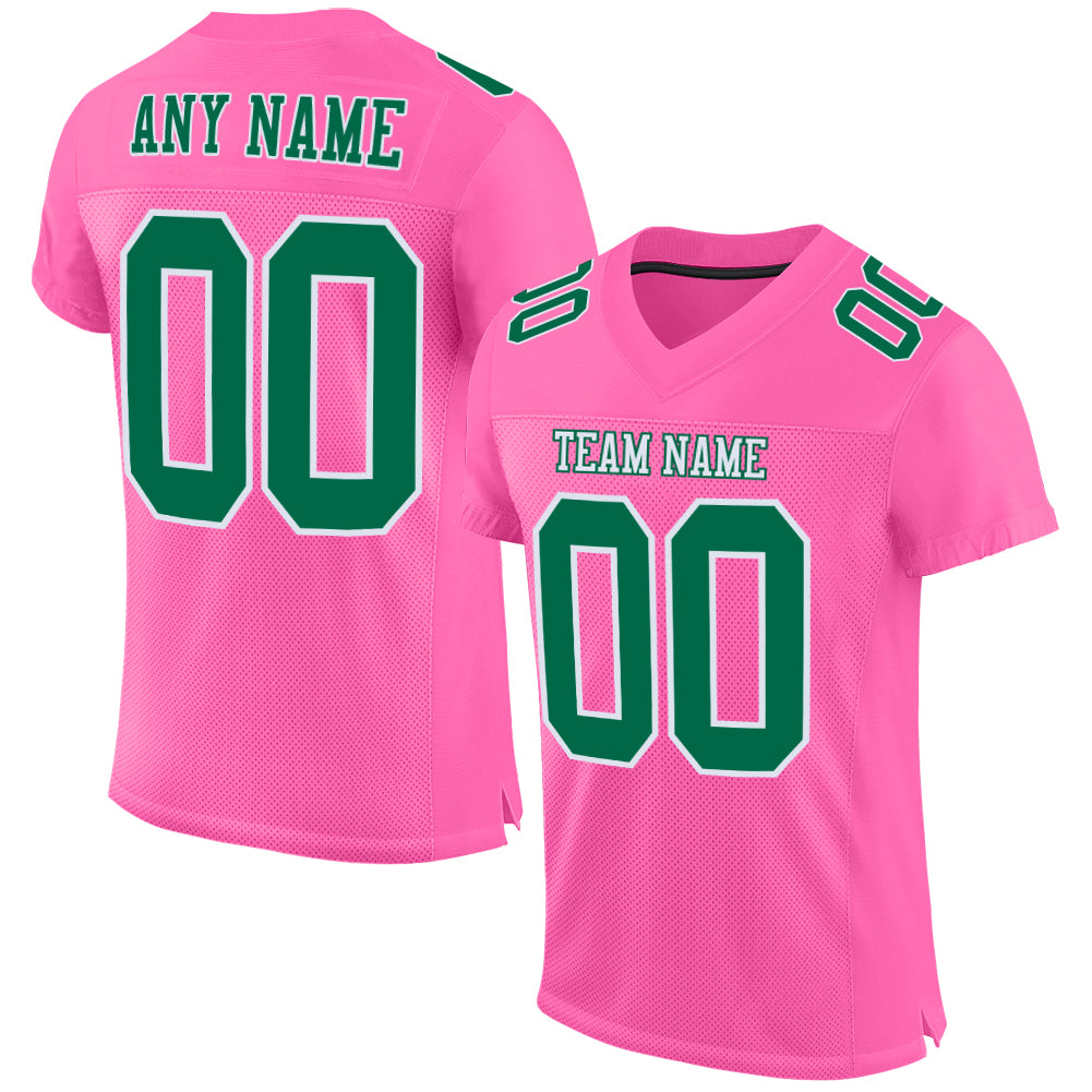 Custom Pink Kelly Green-White Mesh Authentic Football Jersey Custom Pink Kelly Green White Mesh Football Jersey - Authentic Team Apparel Custom Pink Kelly Green-White Mesh Authentic