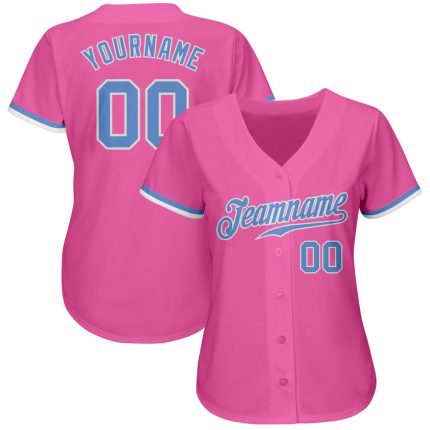 Custom Authentic Baseball Jersey in Pink, Light Blue, and White Custom Pink Light Blue-White Authentic Baseball Jersey