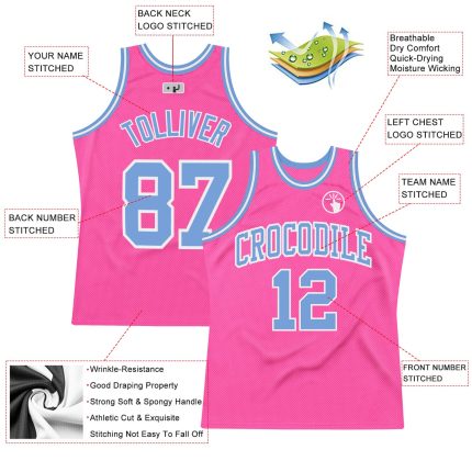 Custom Pink Light Blue White Throwback Basketball Jersey Authentic Custom Pink Light Blue-White Authentic Throwback Basketball