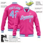 Custom Varsity Letterman Jacket Pink Blue White Full-Snap Bomber Custom Pink Light Blue-White Bomber Full-Snap Varsity Letterman
