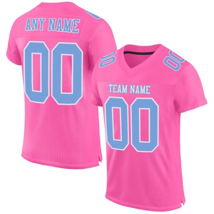 Custom Football Jersey - Pink Light Blue White Mesh Authentic Design Custom Pink Light Blue-White Mesh Authentic Football