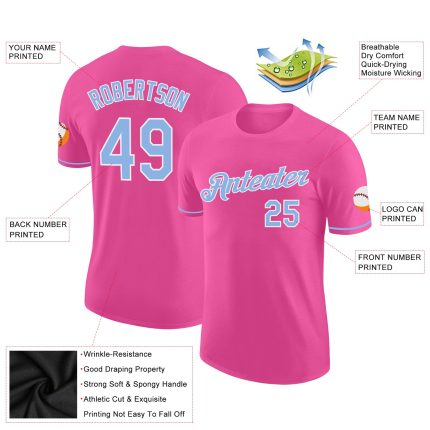 Custom Performance T-Shirt in Pink, Light Blue, and White - Stylish Athletic Wear for Men and Women Custom Pink Light Blue-White