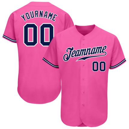Custom pink, navy and white baseball jersey