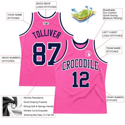 Custom Authentic Throwback Basketball Jersey - Pink Navy White Design Custom Pink Navy-White Authentic Throwback Basketball