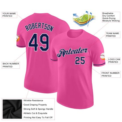 Custom Performance T-Shirt - Pink Navy-White Design for Men & Women Custom Pink Navy-White Performance T-Shirt