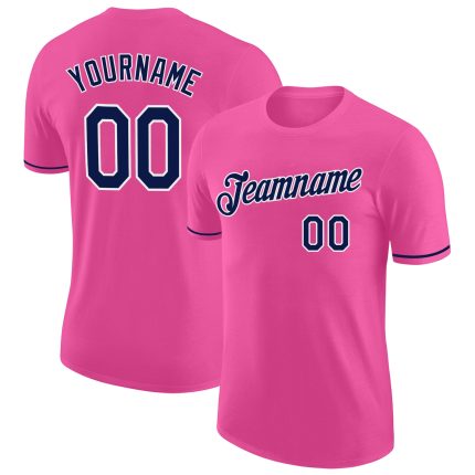 Custom Performance T-Shirt - Pink Navy-White Design for Men & Women Custom Pink Navy-White Performance T-Shirt