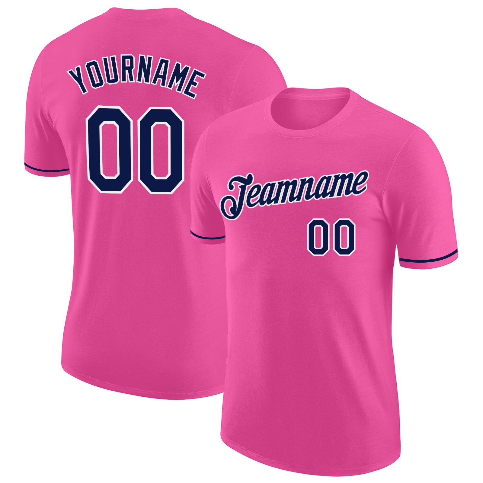 Custom Performance T-Shirt - Pink Navy-White Design for Men & Women Custom Pink Navy-White Performance T-Shirt