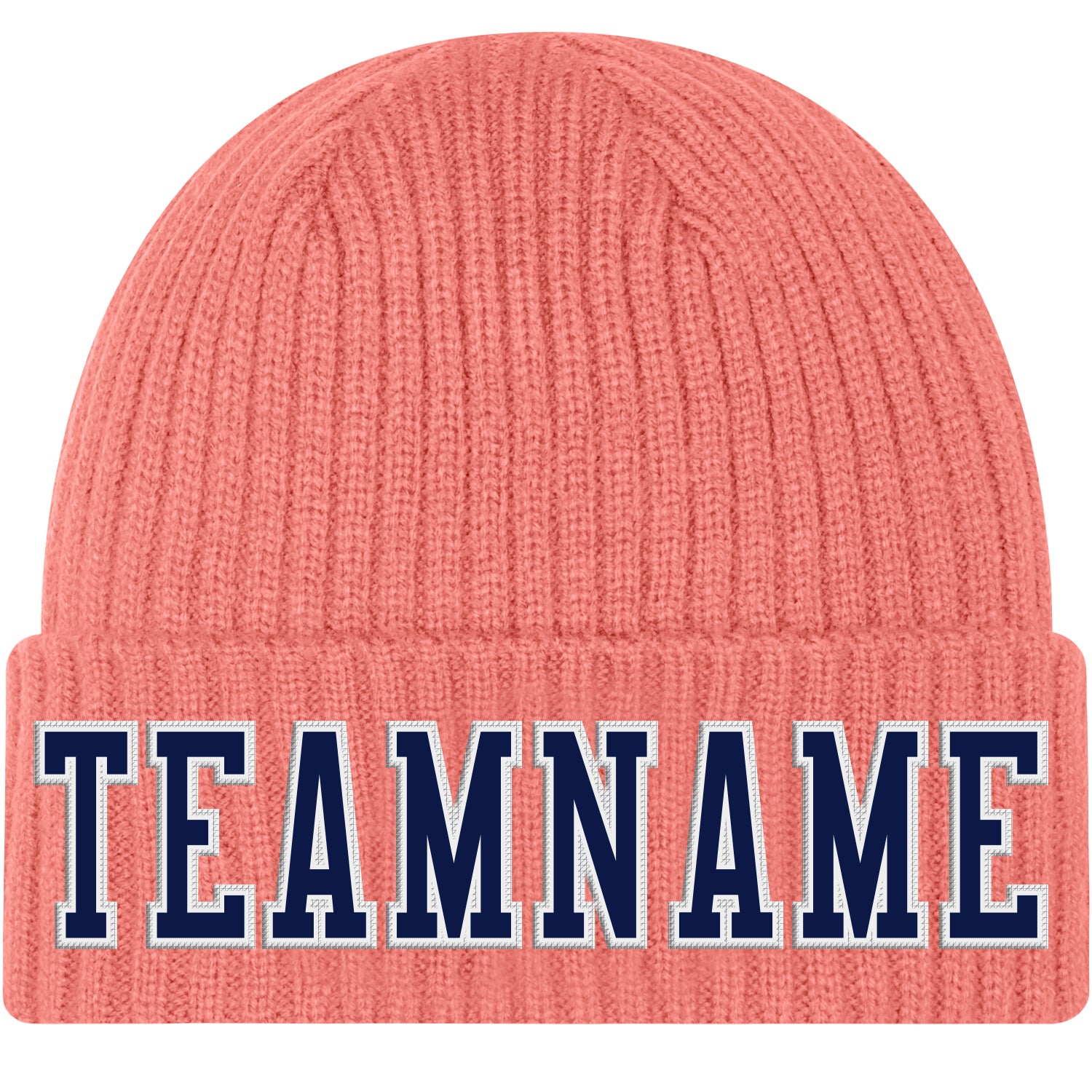 Custom pink, navy and white cuffed beanie
