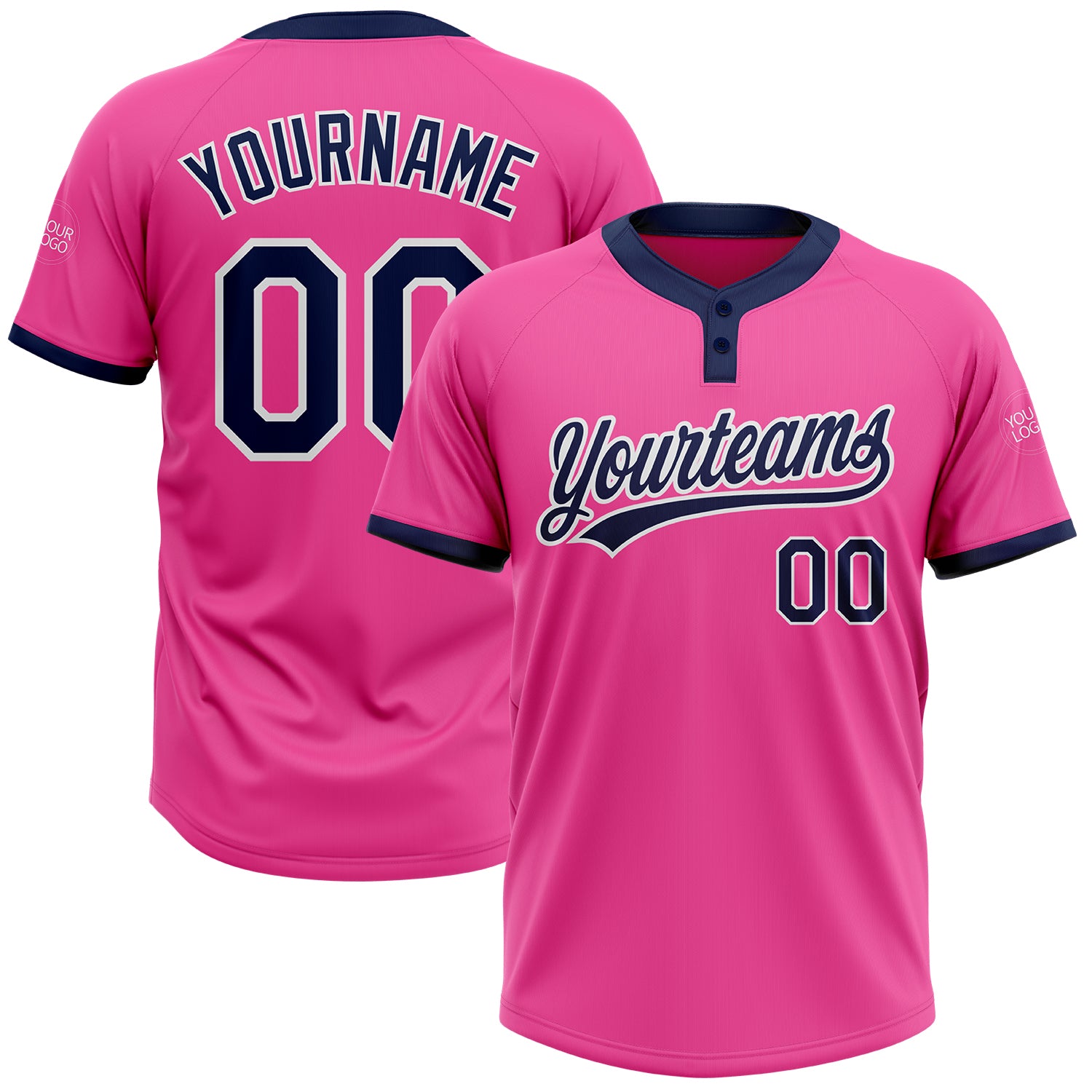 Custom Softball Jersey - Unisex Two-Button Design in Pink, Navy & White Custom Pink Navy-White Two-Button Unisex Softball