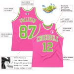 Custom pink, green and white throwback basketball jersey, back view