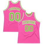 Custom pink, green and white throwback basketball jersey