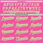 Custom Pink and Green Varsity Letterman Bomber Jacket - Full-Snap Style Custom Pink Neon Green-White Bomber Full-Snap Varsity