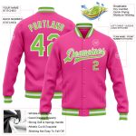 Custom Pink and Green Varsity Letterman Bomber Jacket - Full-Snap Style Custom Pink Neon Green-White Bomber Full-Snap Varsity