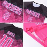 Custom pink and black soccer jersey, close-up of the collar
