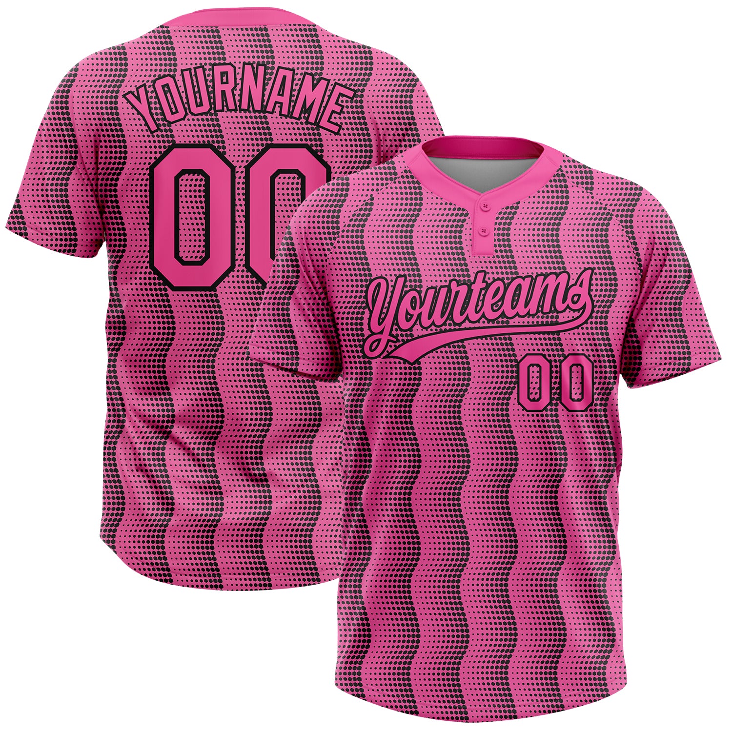 Custom Pink Black Two-Button Unisex Softball Jersey - Comfortable Athletic Wear for Team Sports Custom Pink Pink-Black Two-Button