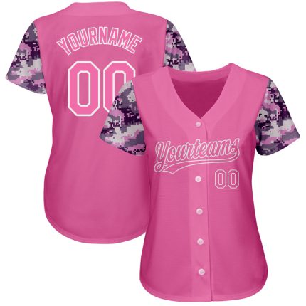 Custom Pink Camo Baseball Jersey - 3D Pattern Design, Authentic Style Custom Pink Pink-Camo 3D Pattern Design Authentic Baseball
